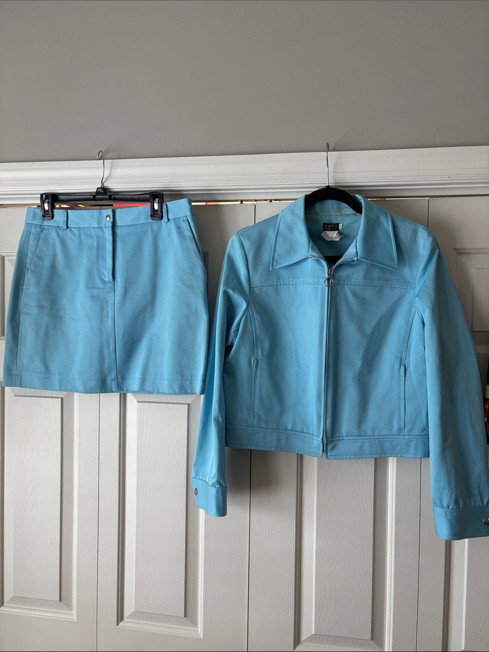 KORS Michael Kors Baby Blue Vintage Mini Skirt and Bomberger Jacket